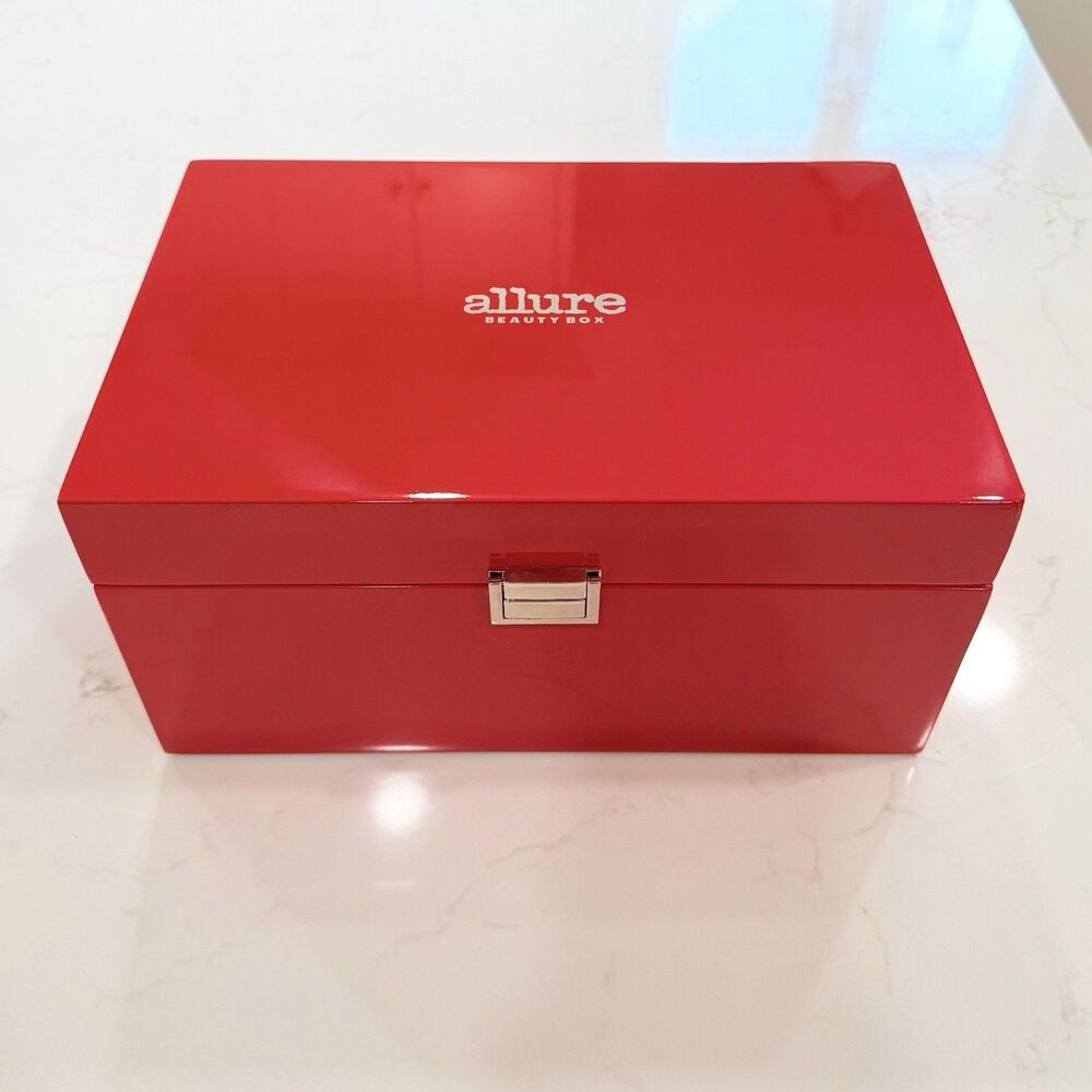 Allure Beauty Box Red Glossy Makeup Case Vanity Trunk Storage Chest Organizer